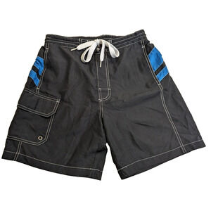 Lanesboro Sport Men’s Black & Blue Swim Trunks Shorts Tie Mesh Lining Size M